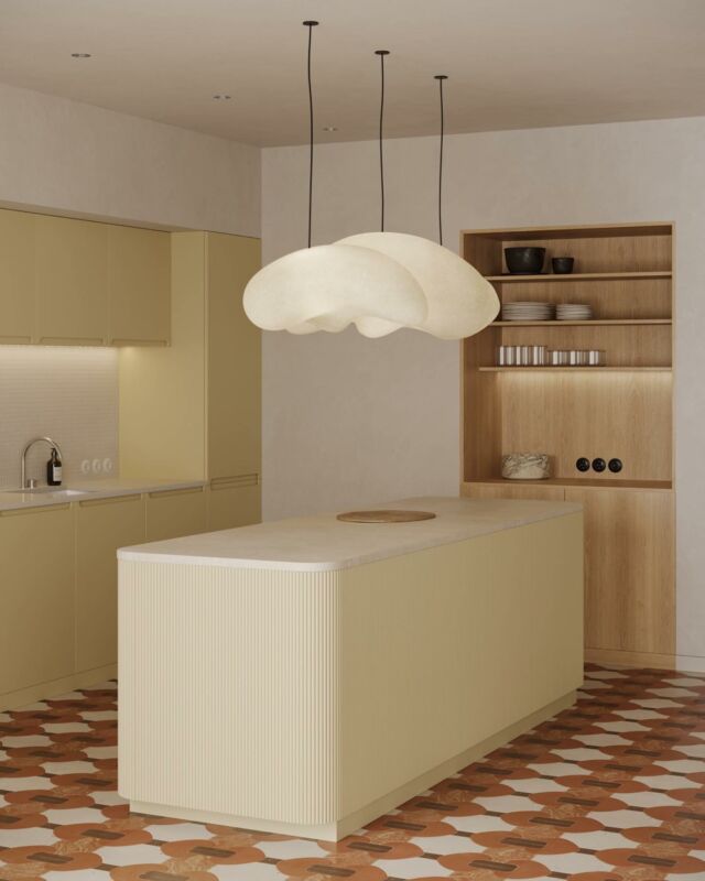 The organic interior of an open kitchen in the shade of Butter Yellow is an expression of contemporary thinking about cosiness. The soft-shaped kitchen island is made of Wave model fronts with curved corners.

The rounded handles of the Modern fronts gently accentuate the form of the island in the background.

Explore the curves of our Memphis Collection. Link in bio.

Design & Visualisation: @juliabimer