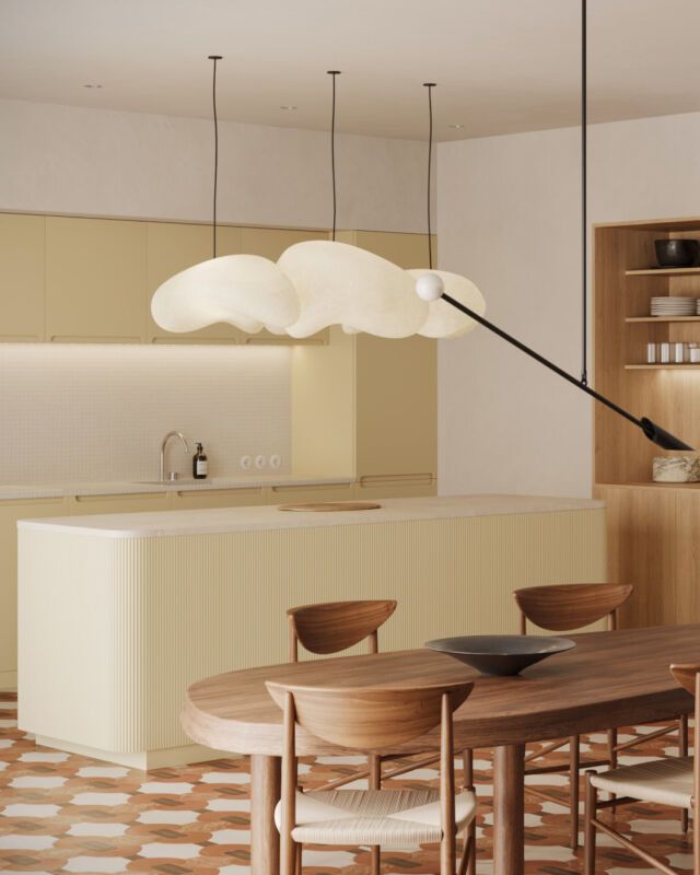 The organic, open kitchen in the shade of Butter Yellow is an expression of contemporary thinking about cosiness. The soft-shaped kitchen island is made of Wave model fronts from Memphis collection with curved corners. The rounded handles of the Modern fronts gently accentuate the form of the island.

Explore the curves of our Memphis Collection. Link in bio.

Design & Visualisation: @juliabimer